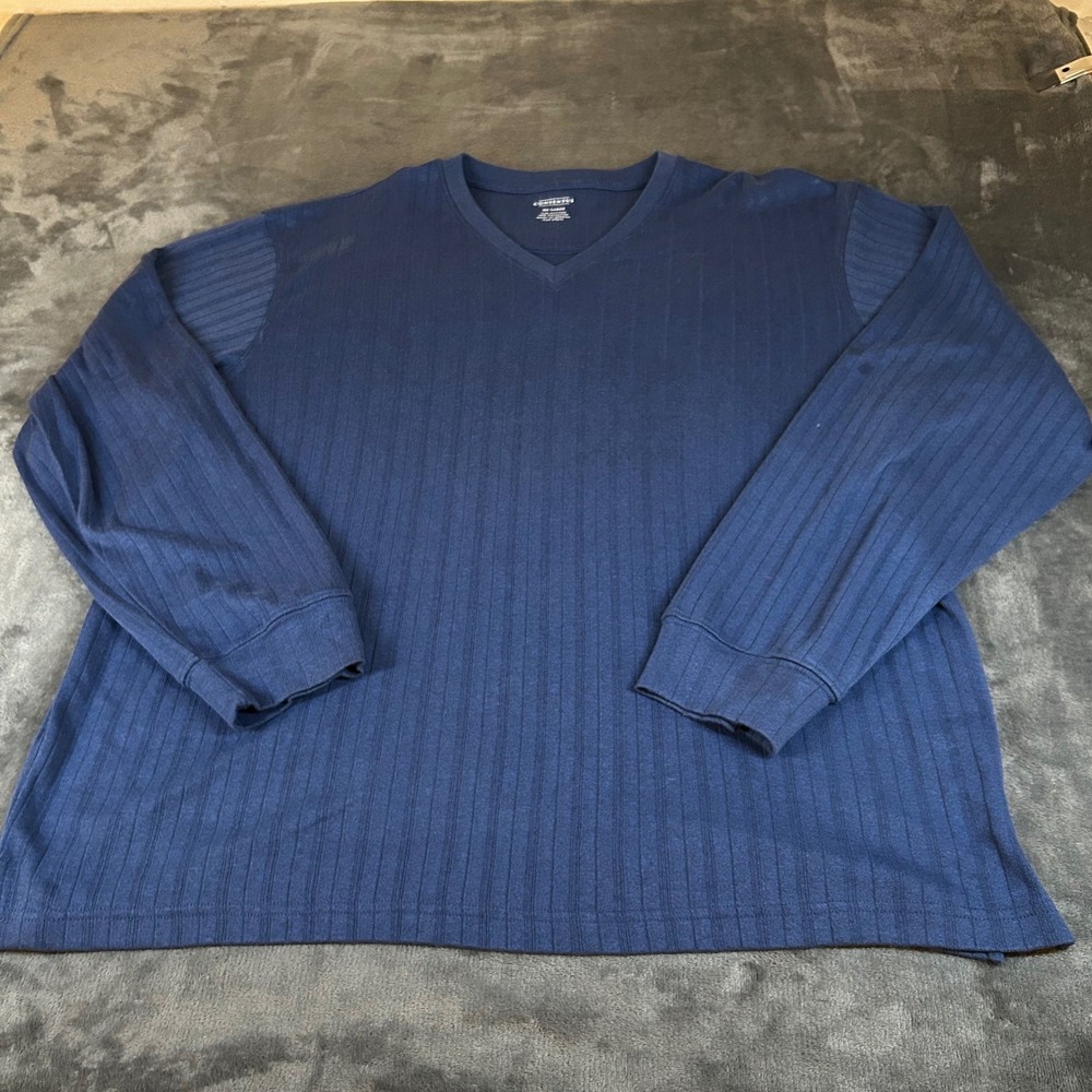Consensus Ribbed V Neck Long Sleeve Shirt Mens XX Large XXL 2XL Blue Lightweight